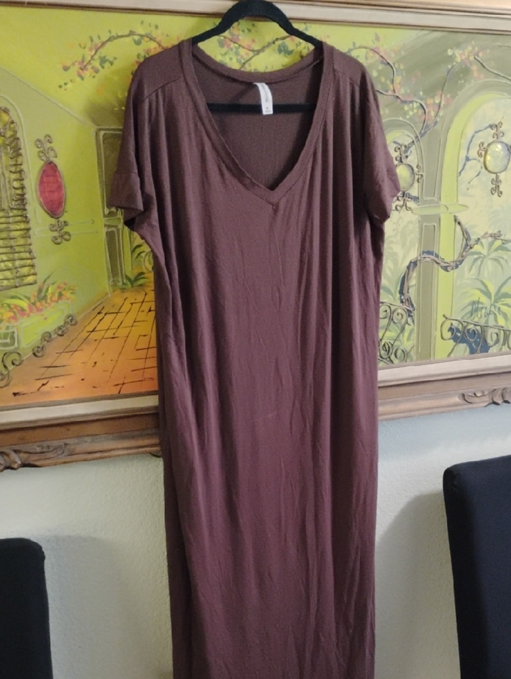Casual V-Neck Maxi Dress - Brown